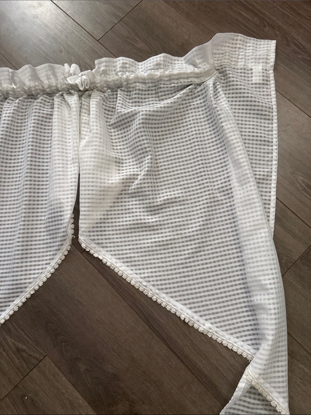 Sheer White Gingham Tie-Front Curtain Panel